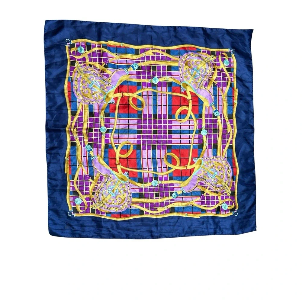 Vintage Korean Air Scarf Blue Gold Purple Red Turquoise etc Vibrant Colors‎